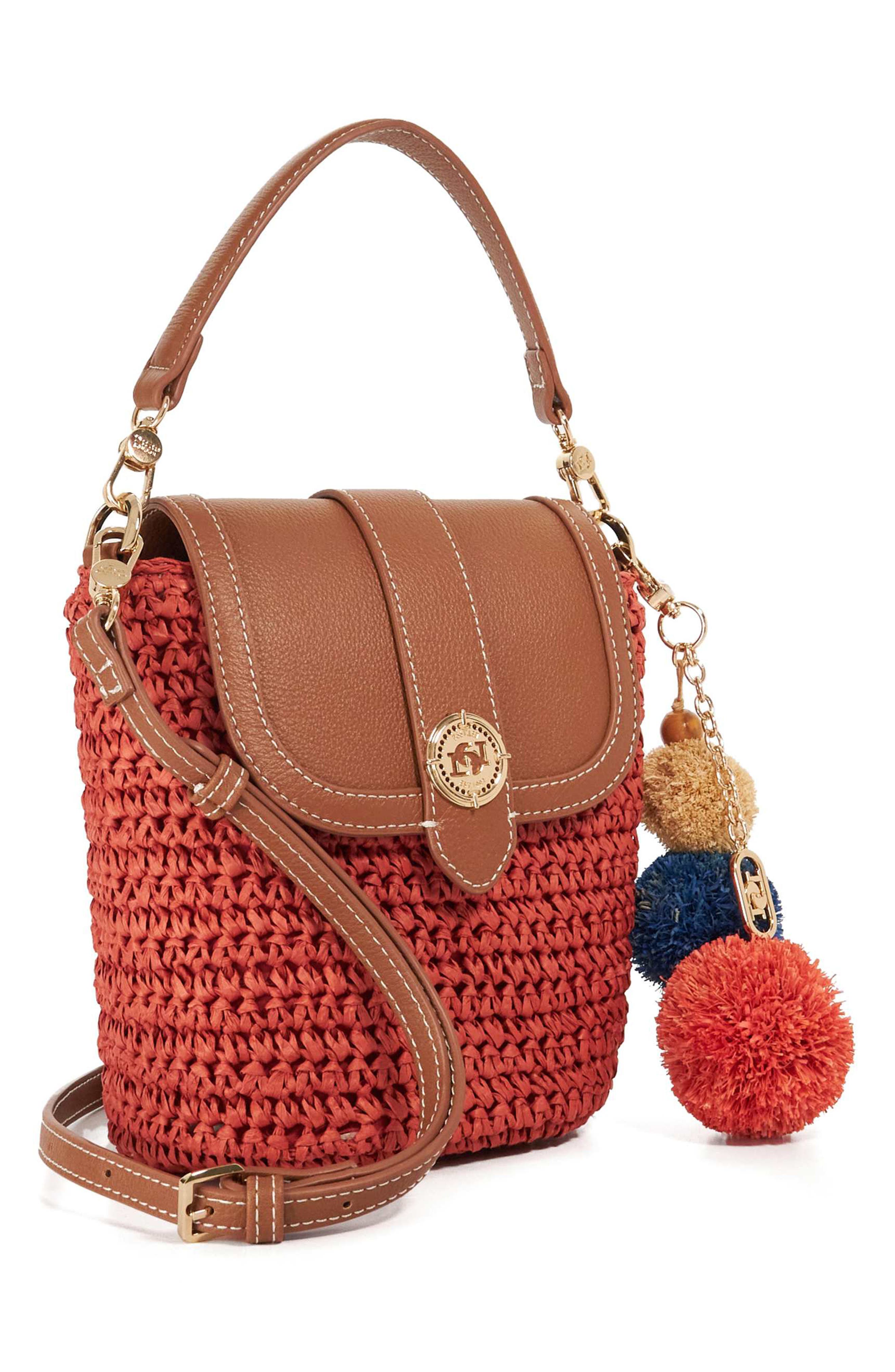 Dimple Raffia Handbag, Alternate, color, RED