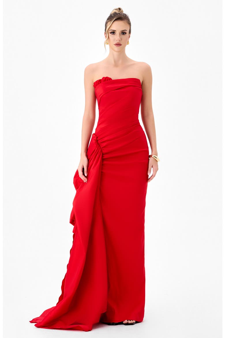 Kerry Pleated Sash Gown, Alternate, color, RED