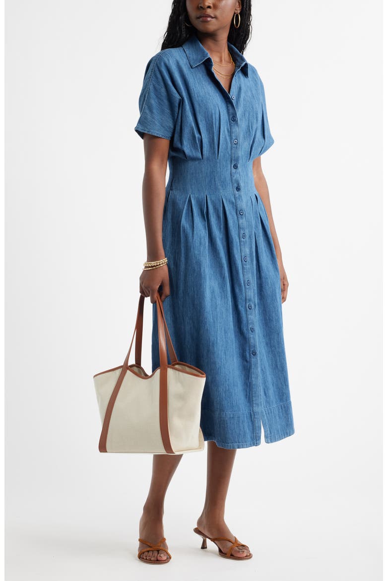 Short Dolman Sleeve Denim Shirt Dress, Alternate, color, DARK WASH