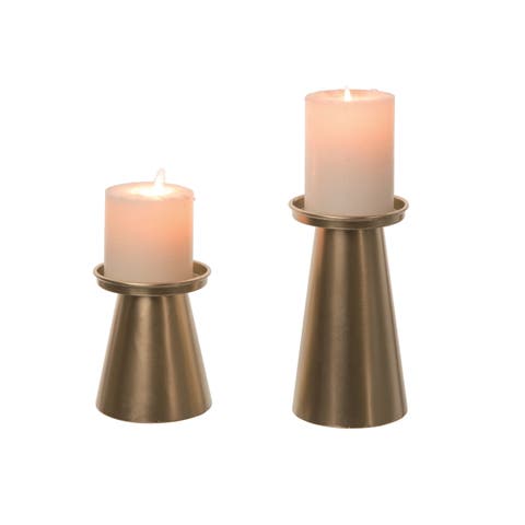 Set of 2 Metal 7 Inch Bronze Spring Candle Pillars Elegant Candle Holders for Home Decor