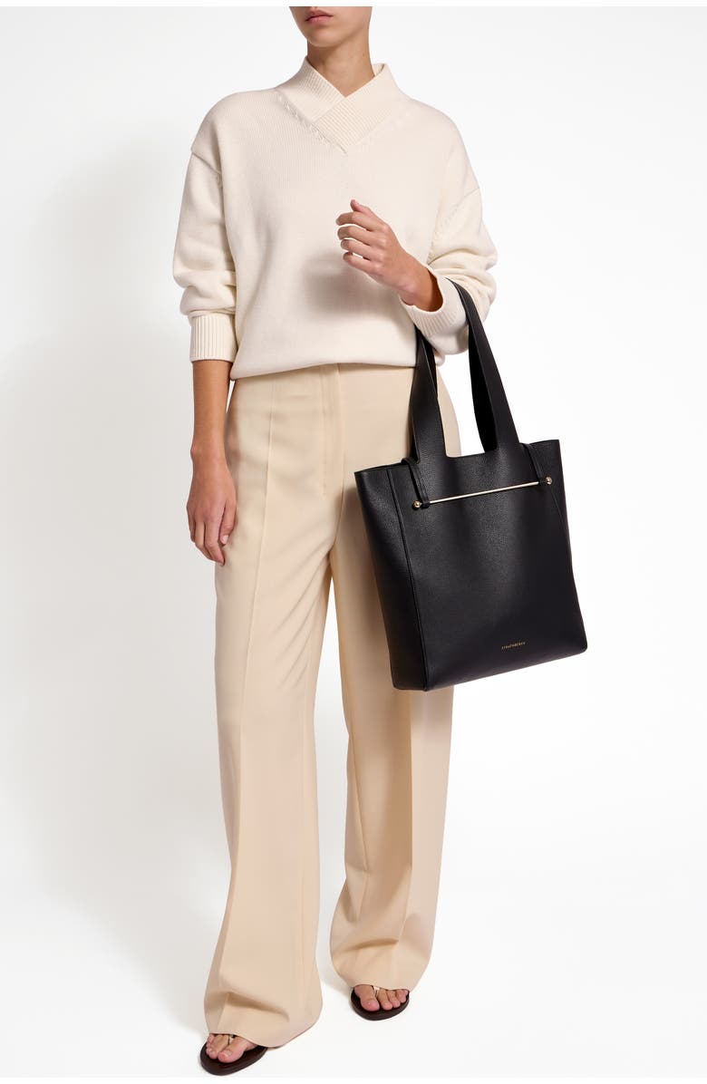 Strathberry Melody Fine Grain Leather Tote, Alternate, color, Black