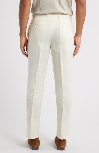 Trim Fit Flat Front Linen Dress Pants