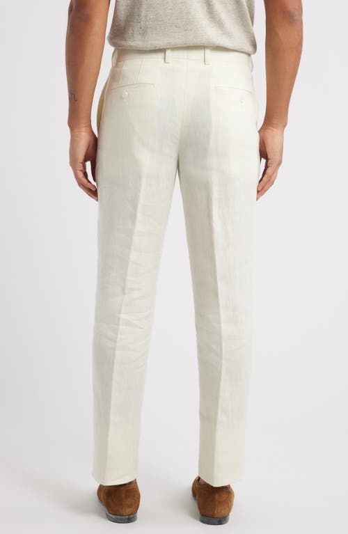 Nordstrom Trim Fit Flat Front Linen Dress Pants In Ivory Vanilla