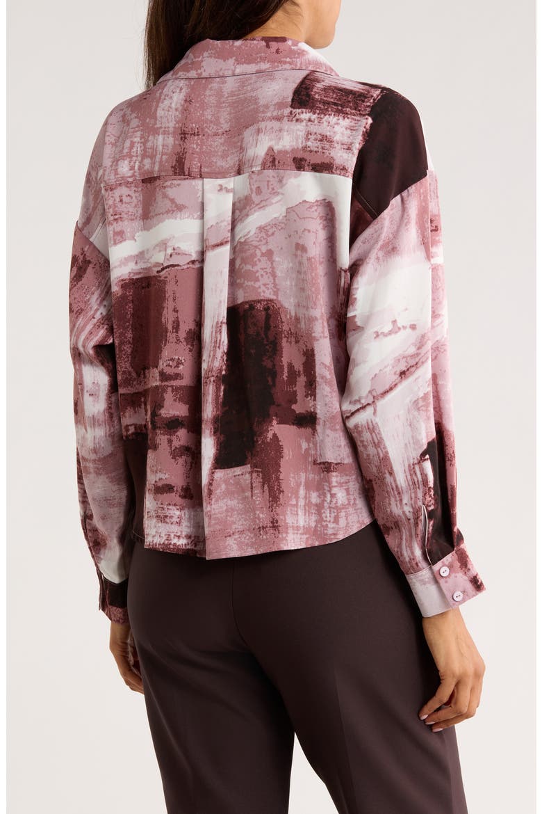Abstract Print Gathered Button-Up Shirt, Alternate, color, PINK