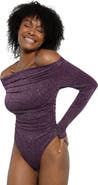Popilush Shapewear Metallic Knit Long Sleeve Slimming Bodysuit