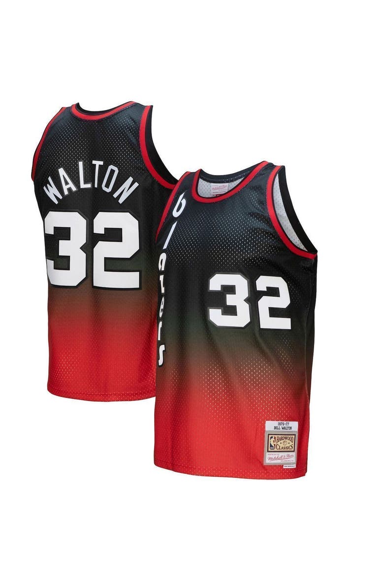 Men's Mitchell & Ness Bill Walton Red/Black Portland Trail Blazers 1976/77 Hardwood Classics Fadeaway Swingman Player Jersey, Main, color, Red