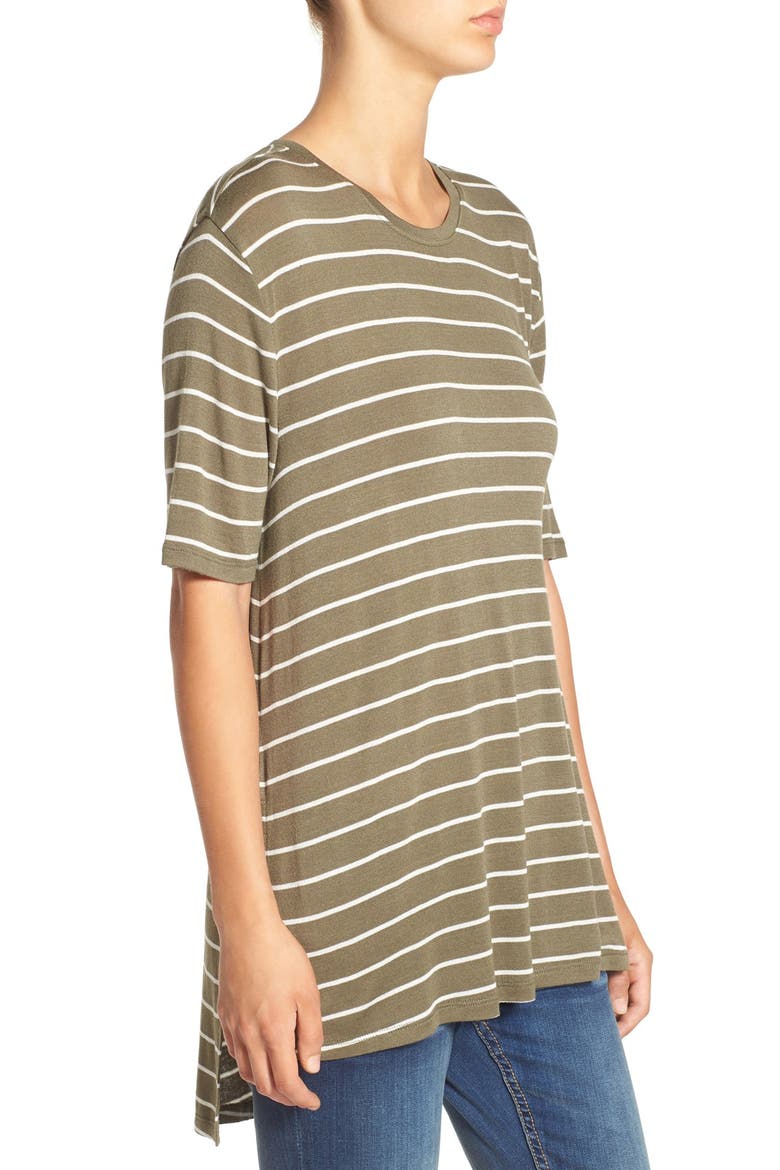 Short Sleeve High/Low Lightweight Tee, Alternate, color, OLIVE BURNT JENNA STRIPE