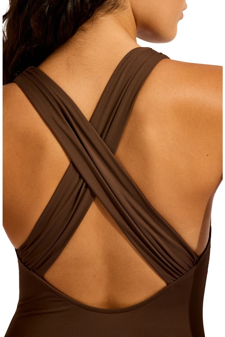 Collective Crisscross One-Piece Swimsuit, Alternate, color, DARK CHOCOLATE