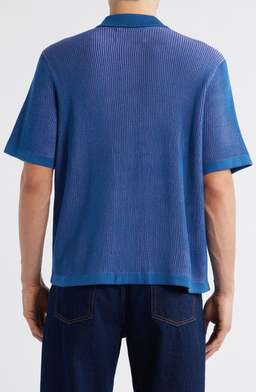 Corridor Plated Short Sleeve Cotton Cardigan In Blue