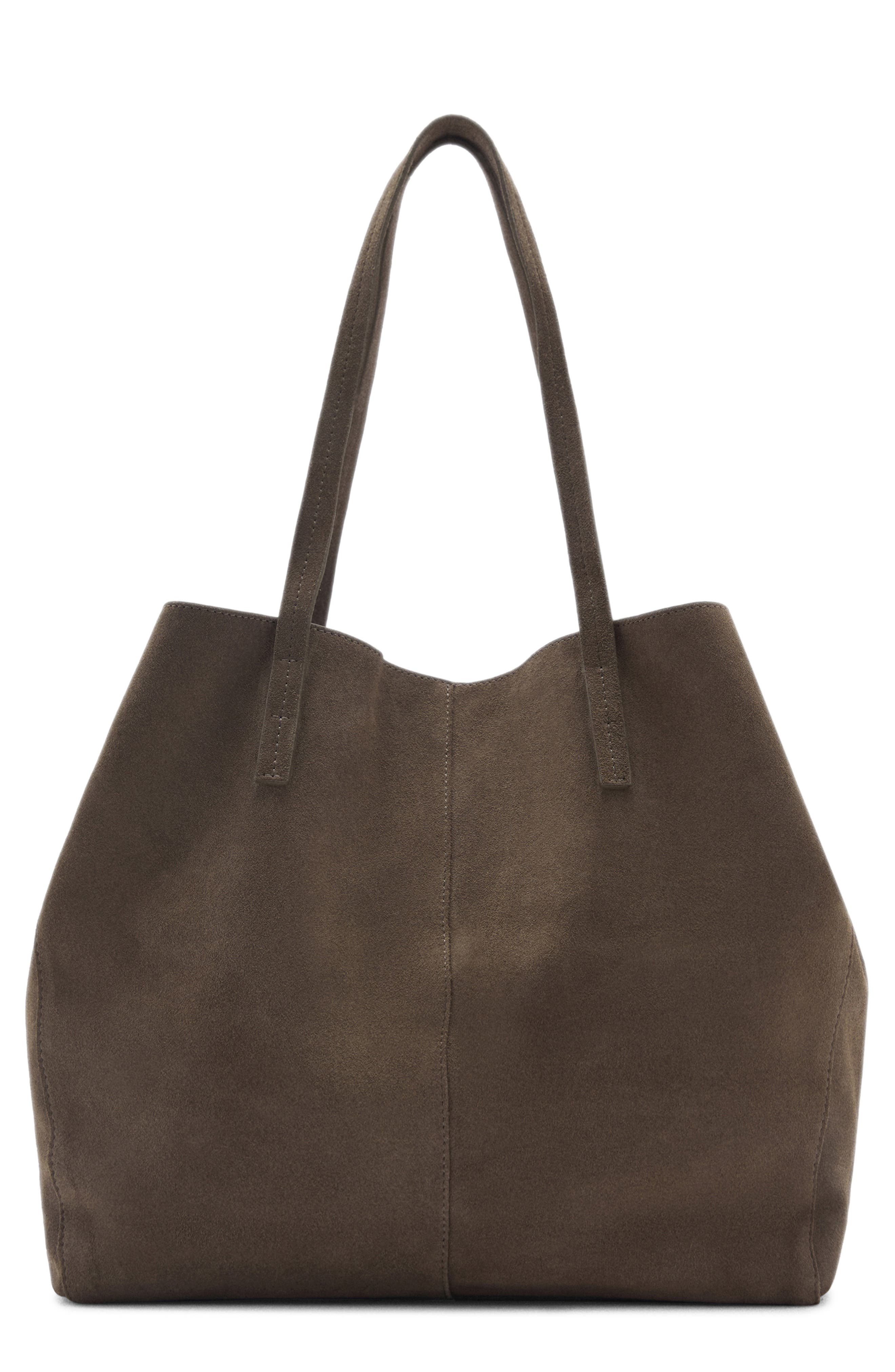MANGO Suede Shopper Bag, Main, color, Khaki Green