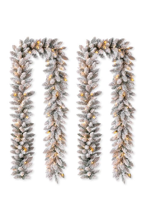 Set of 2 Pre-Lit Artificial Christmas Garland with Timer