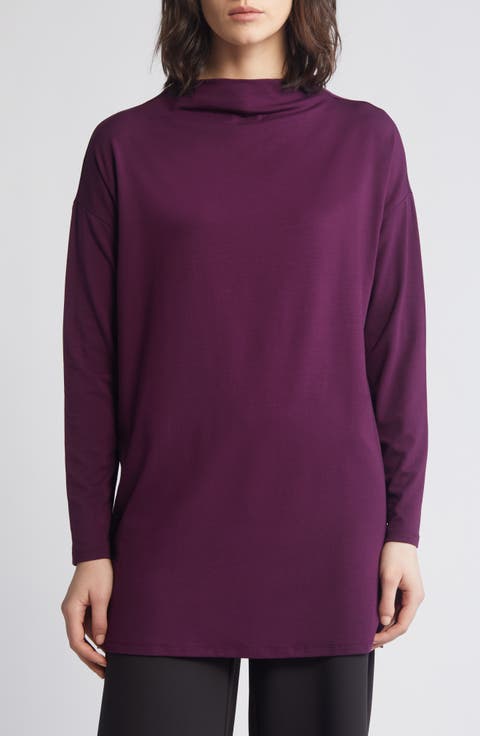 Funnel Neck Long Sleeve Boxy Tunic Top