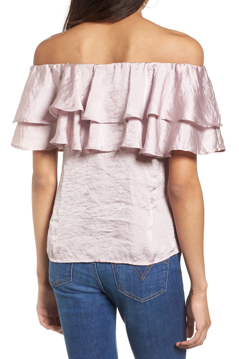 Ruffle Satin Off the Shoulder Top, Alternate, color, PURPLE PUFF