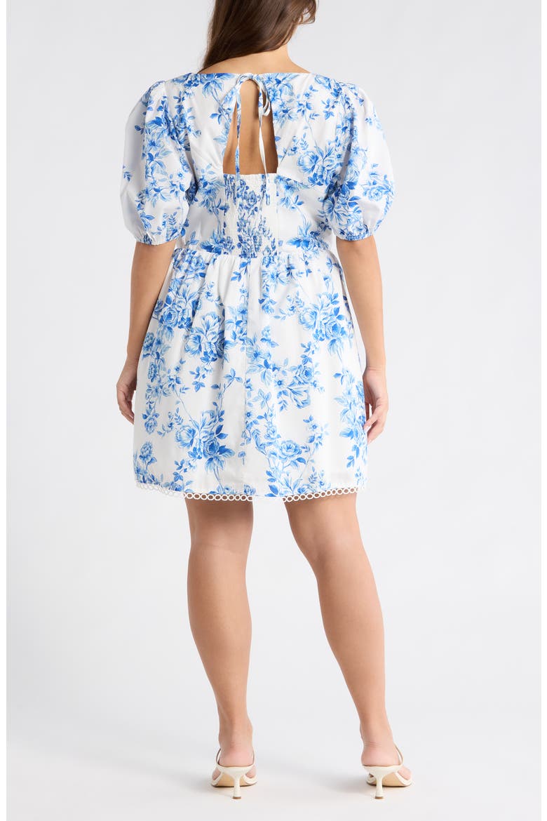 Juba Kaly Floral Puff Sleeve Cotton Minidress, Alternate, color, WHITE BLUE