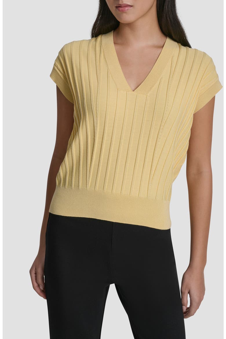 Rib Short Sleeve Sweater, Main, color, BUTTERCREAM