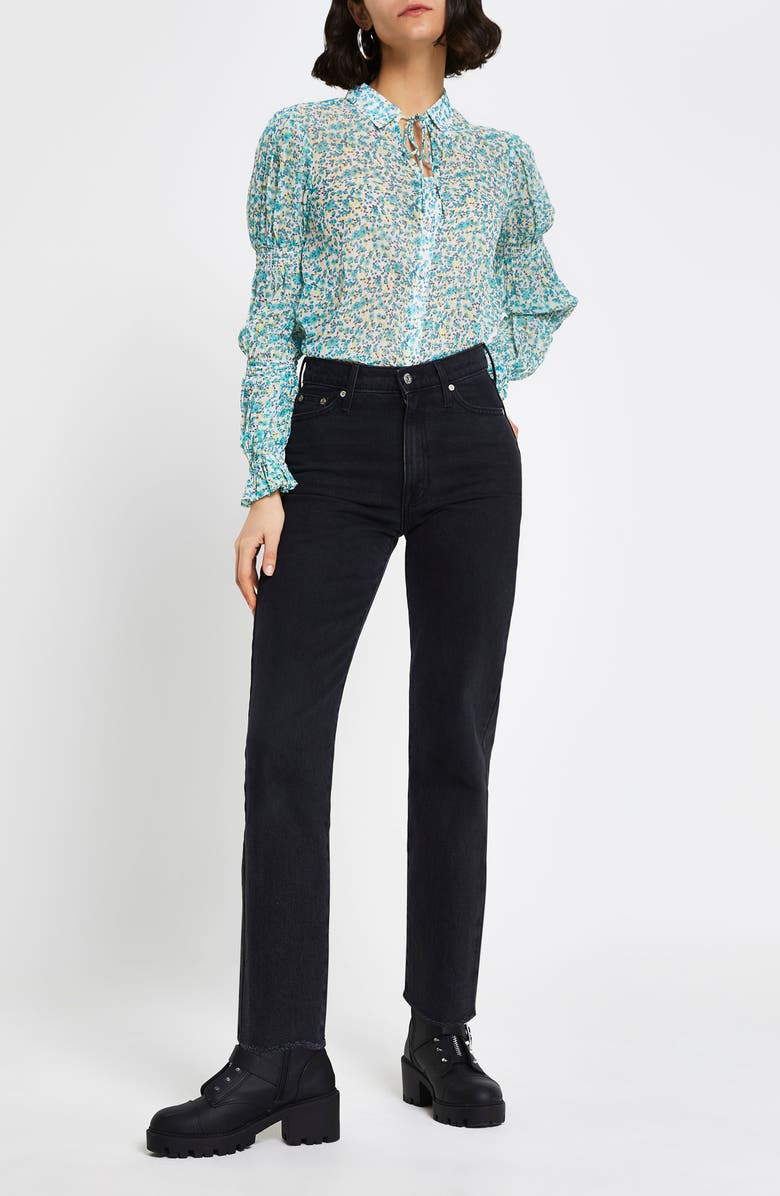 River Island Floral Shirred Sleeve Blouse, Alternate, color, 