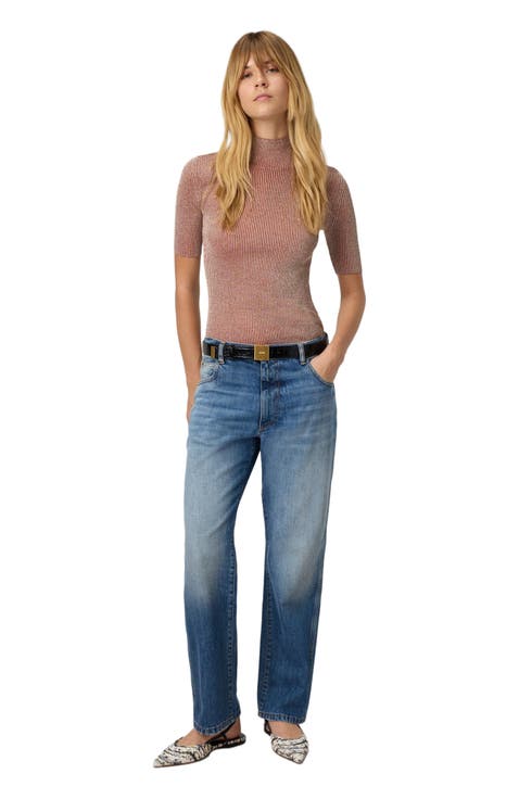 Mock Neck Sweater With Lamé Threads