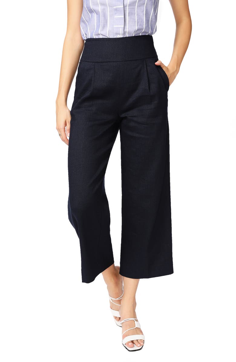 Court & Rowe Linen Blend Crop Wide Leg Trousers, Alternate, color, Blue Night