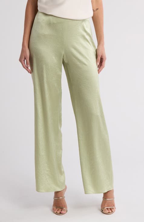 High Waist Textured Satin Wide Leg Pants