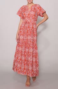 MELLODAY Floral Puff Sleeve Tiered Maxi Dress