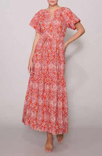 MELLODAY Floral Puff Sleeve Tiered Maxi Dress