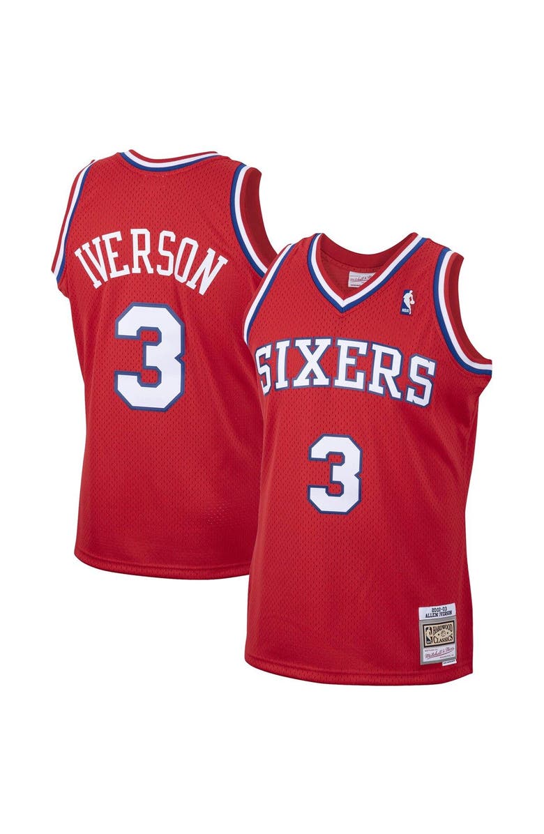 Mitchell & Ness Men's Mitchell & Ness Allen Iverson Red Philadelphia 76ers 2001/02 Hardwood Classics Swingman Jersey, Main, color, Red