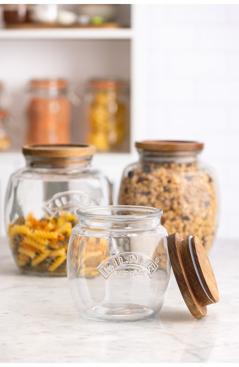 Kilner Universal Glass Storage Jar with Wooden Lid and Silicone Seal, Alternate, color, 5.1 In