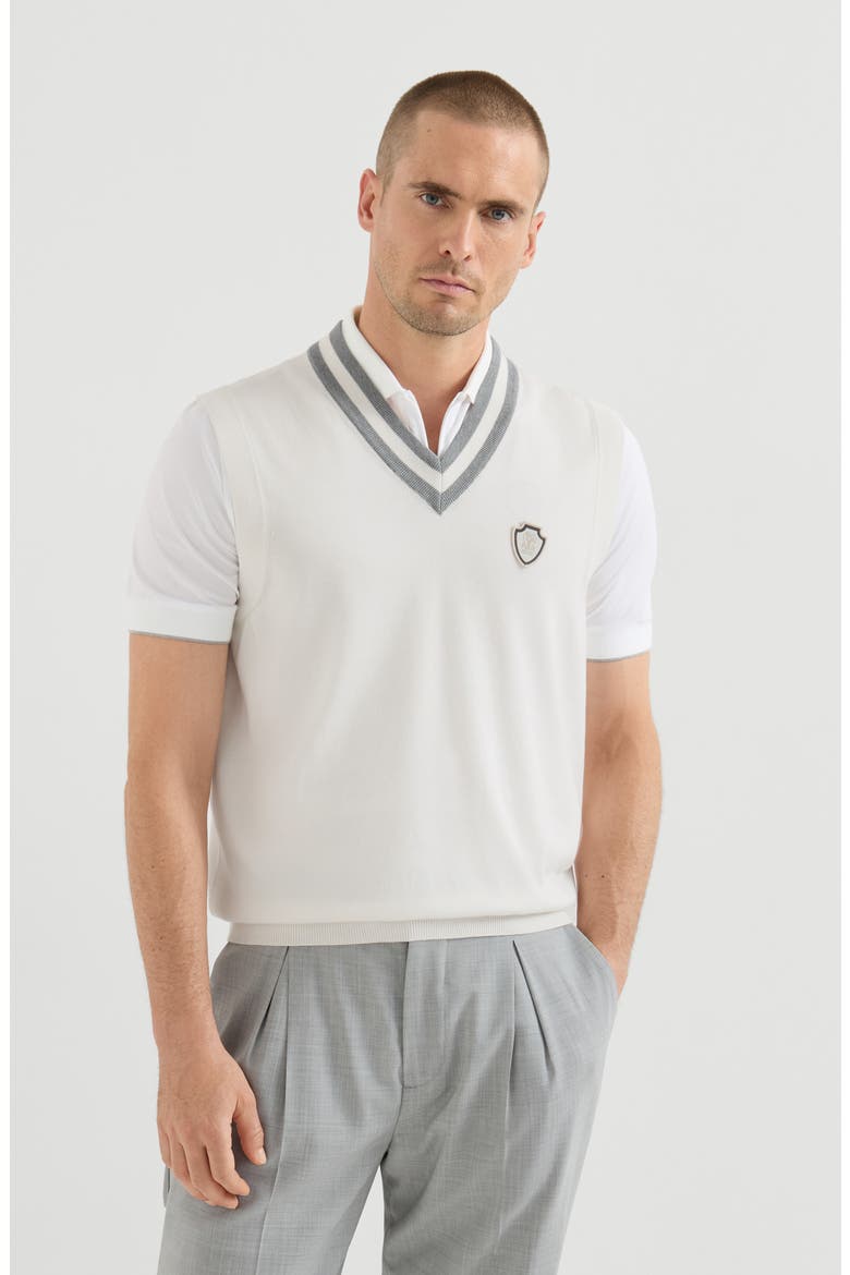 Cotton knit vest with logo, Main, color, Panama