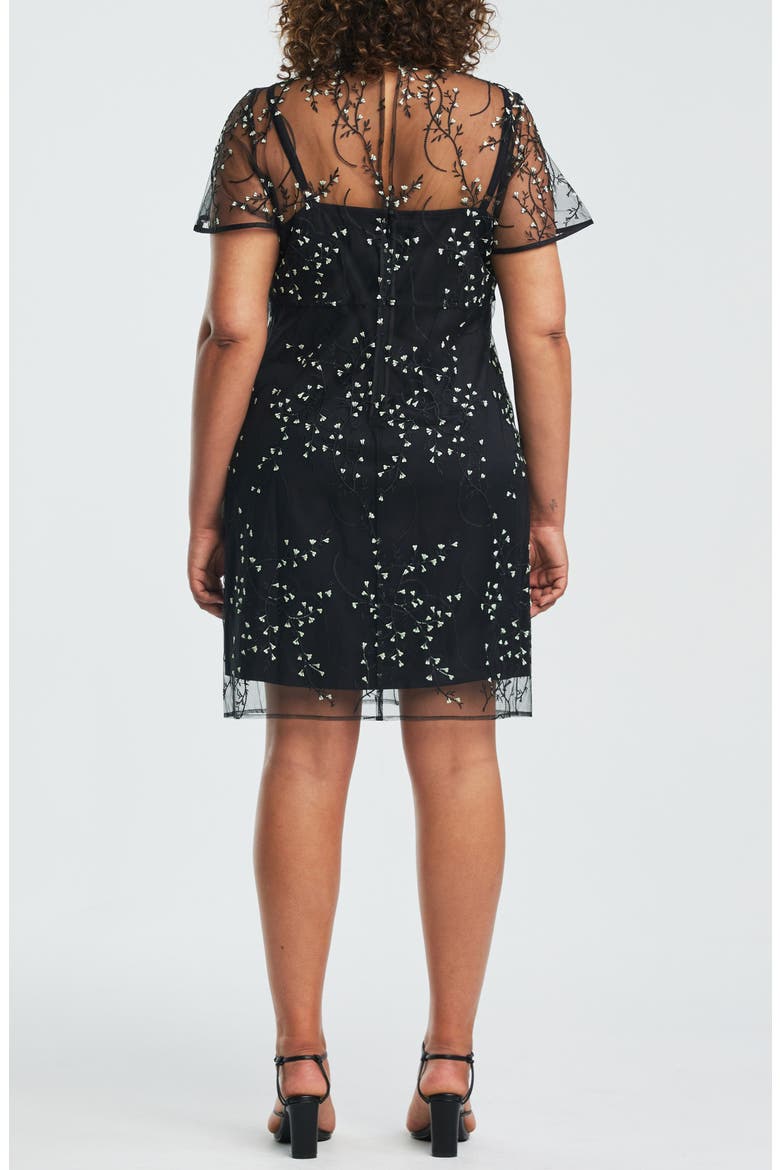 Floral Embroidered Mesh Cocktail Dress, Alternate, color, BLACK