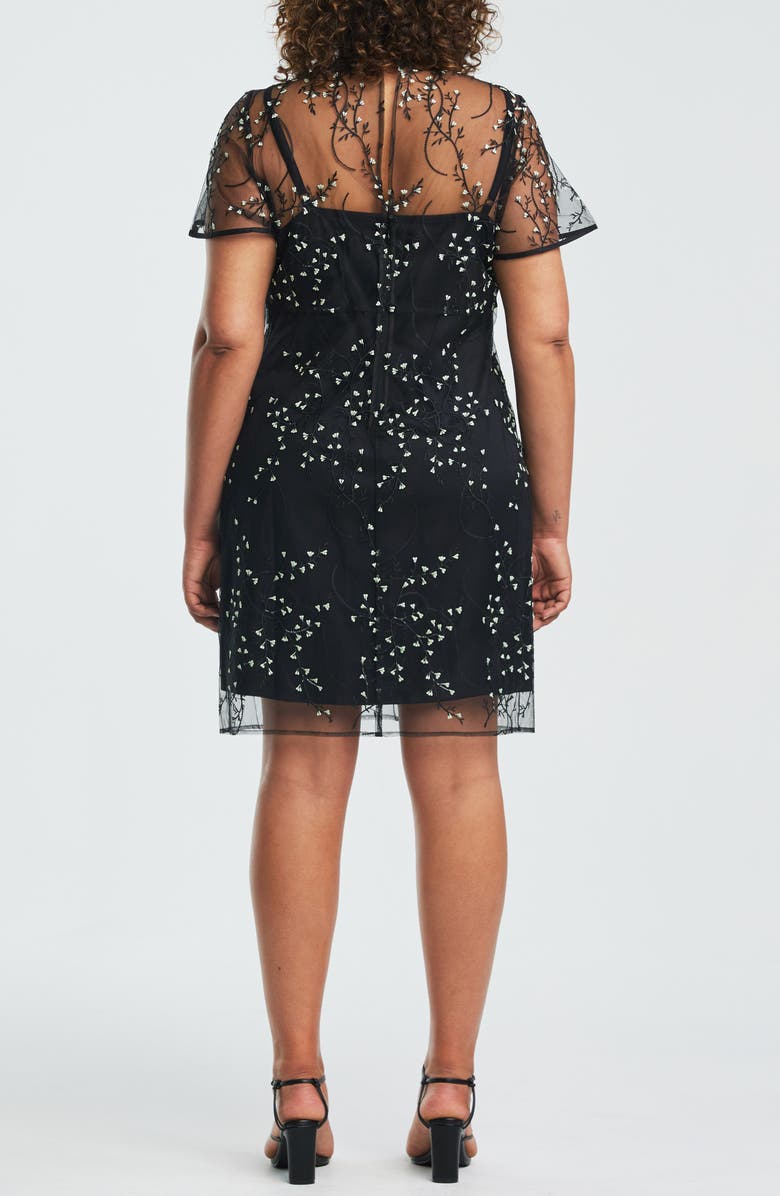 Estelle Floral Embroidered Mesh Cocktail Dress, Alternate, color, Black