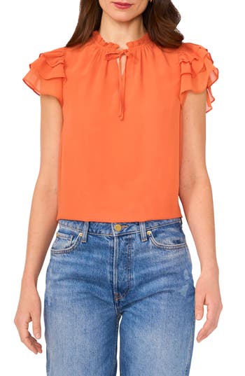 1.state Ruffle Flutter Sleeve Top