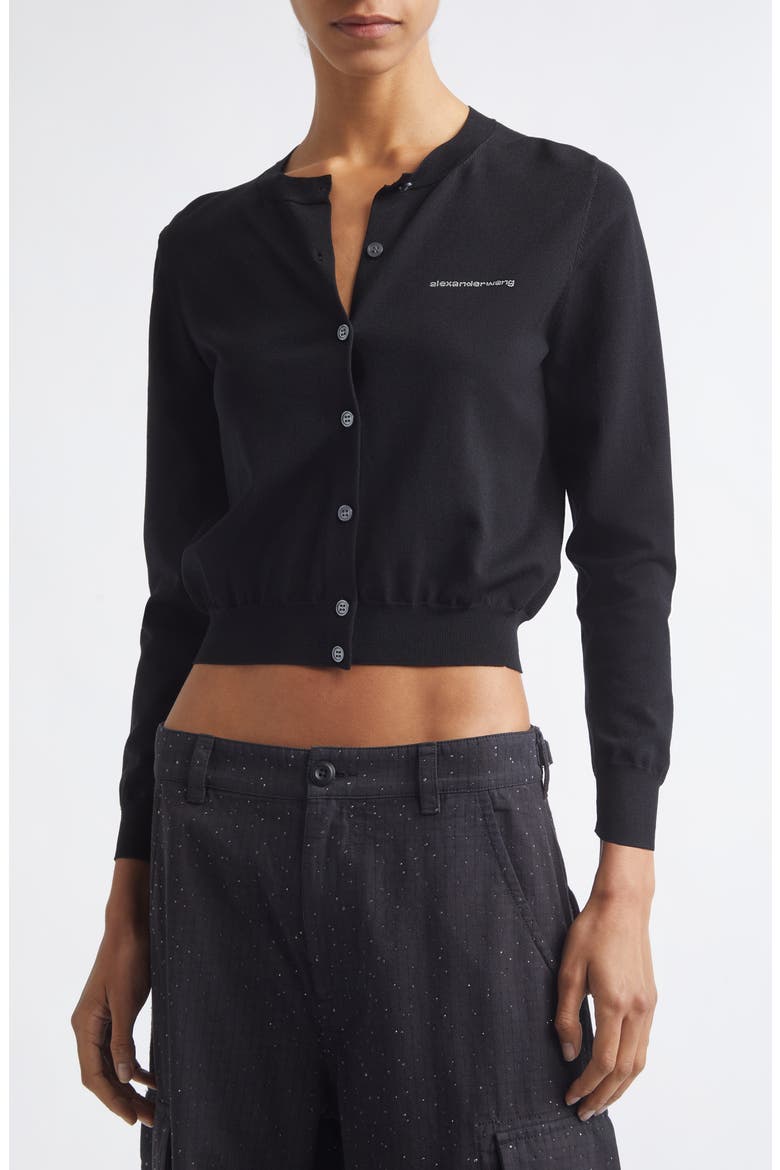 Hotfix Logo Shrunken Cardigan, Alternate, color, BLACK