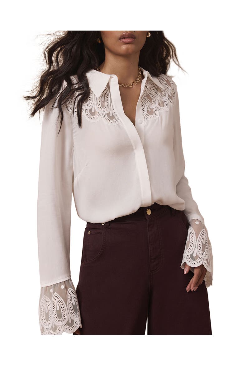 Embroidered Lace Trim Blouse, Alternate, color, Cream