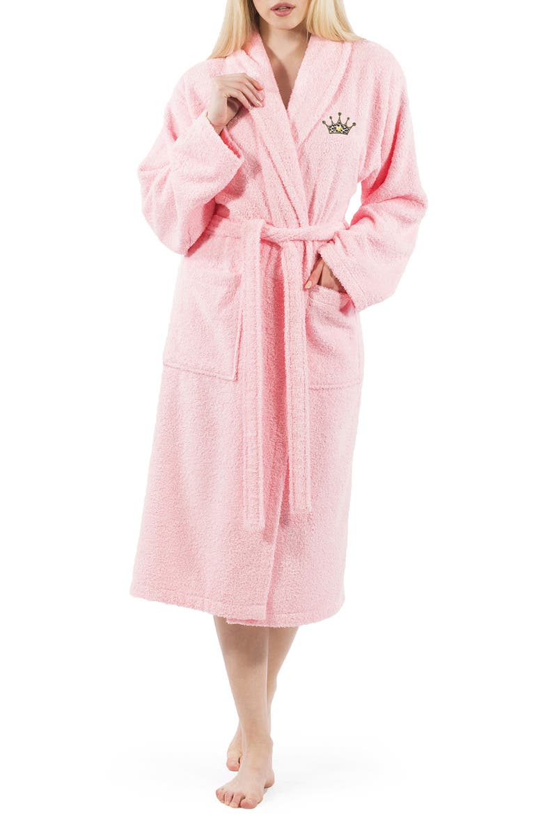 Cheetah Crown Design Embroidered Terry Bathrobe, Main, color, PINK