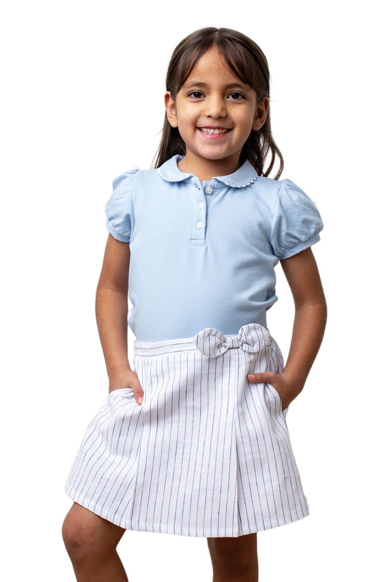 Girls' Linen Pleated Bow Skort, Toddler, Alternate, color, White Court Pinstripe