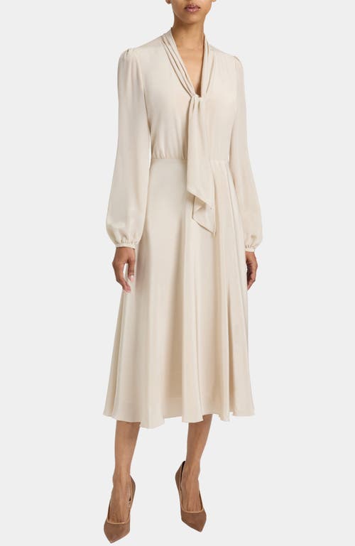 Santorelli Jenn Silk Midi Dress With Drop Neck Tie In Neutral