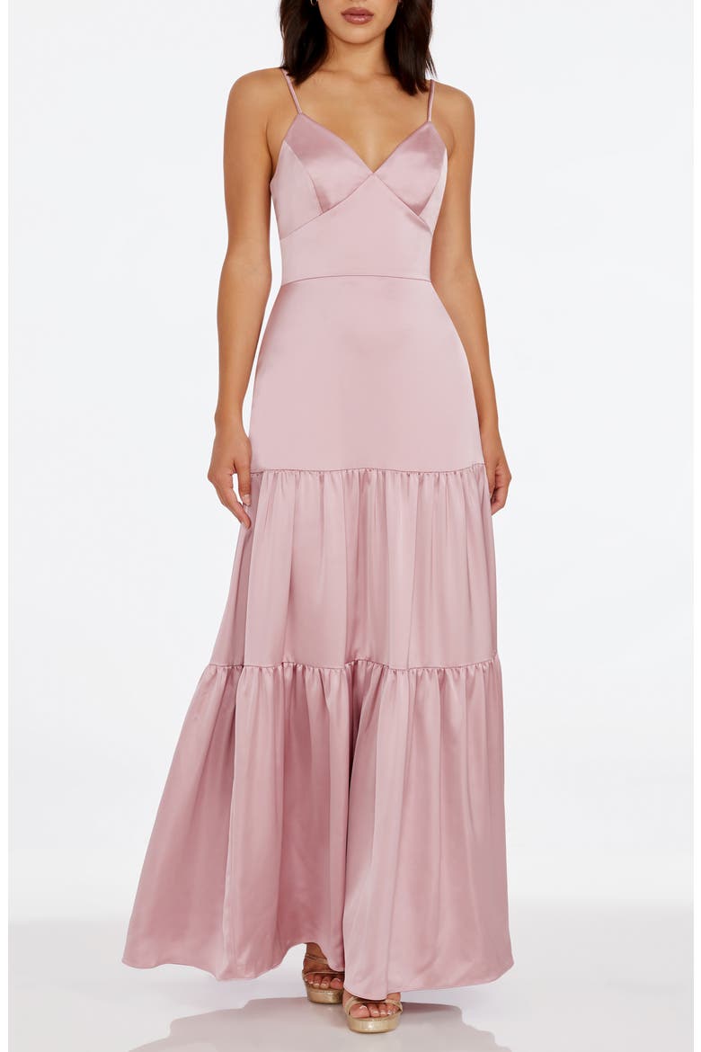 Tess Tiered Satin Gown, Main, color, ROSE CANYON
