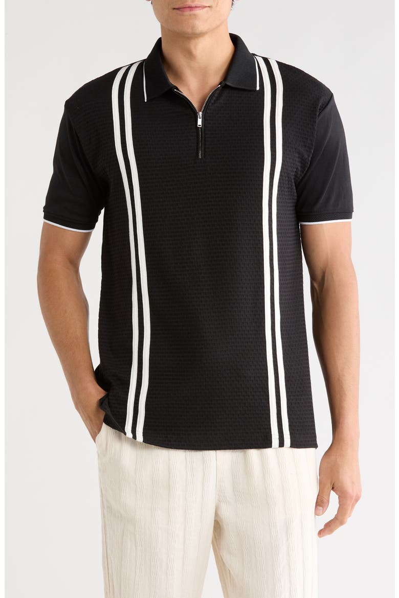 Quarter Zip Textured Knit Polo, Main, color, BLACK