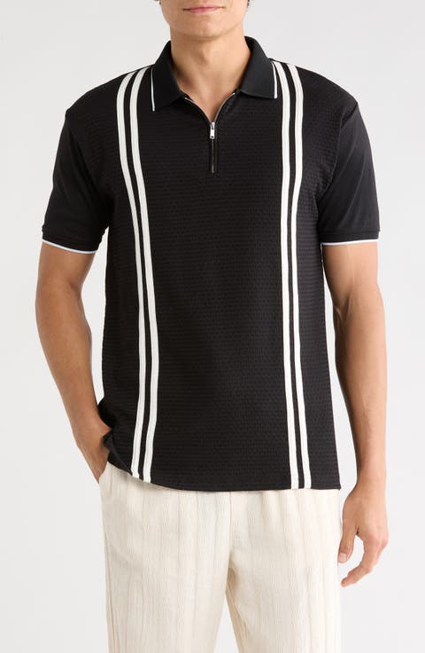 Quarter Zip Textured Knit Polo