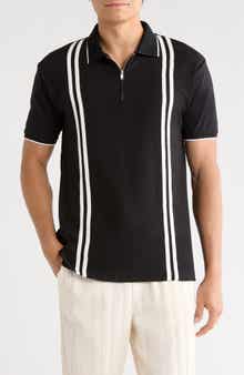 DENIM AND FLOWER Quarter Zip Textured Knit Polo