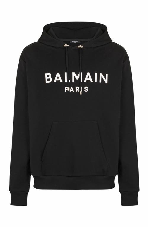 Balmain Slouchy Black Organic Cotton Hoodie With Bold Logo Print