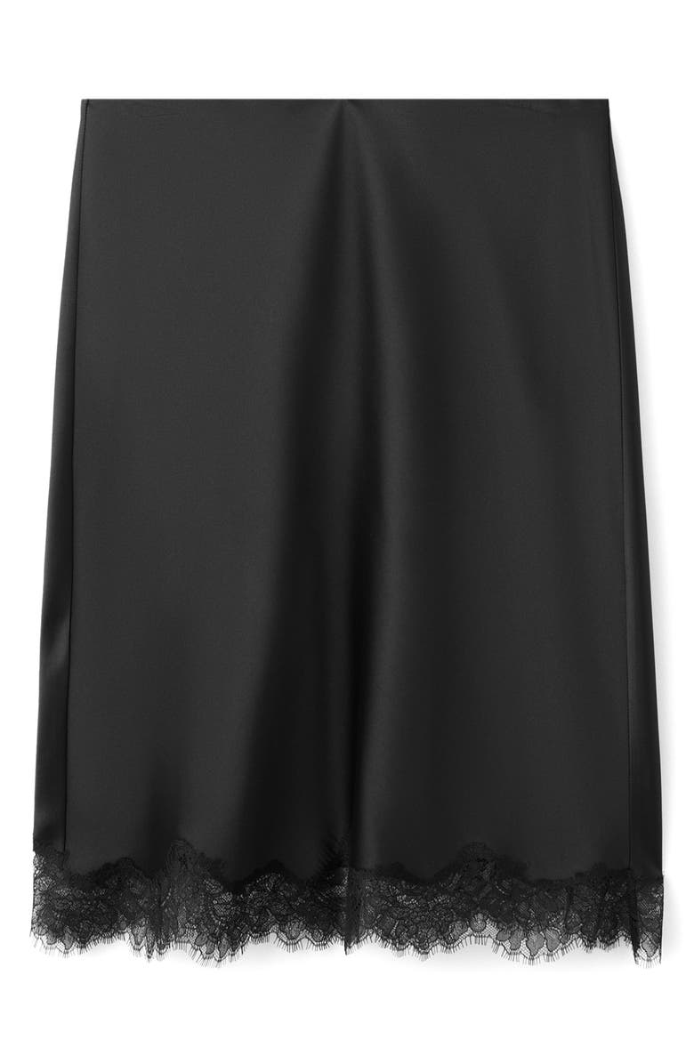 MANGO Lace Trim Satin Midi Skirt, Alternate, color, 