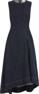 ALIGNE Liberty Asymmetric Sleeveless Stretch Organic Cotton Denim Midi Dress