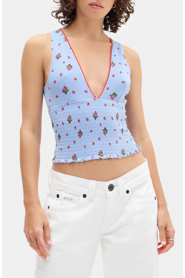 Verity Smocked Crop Tank, Main, color, BLUE/ STRAWBERRY PRINT