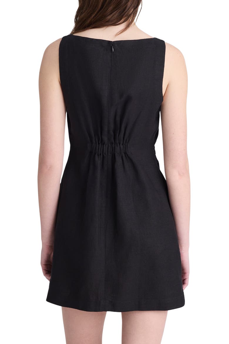 Boat Neck Shirred Linen Minidress, Alternate, color, JET BLACK