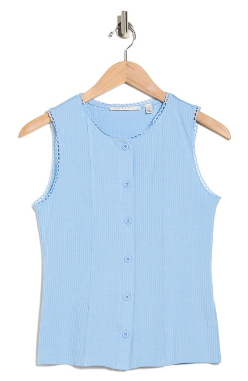 Cyrus Lace Trim Button-up Vest In Blue