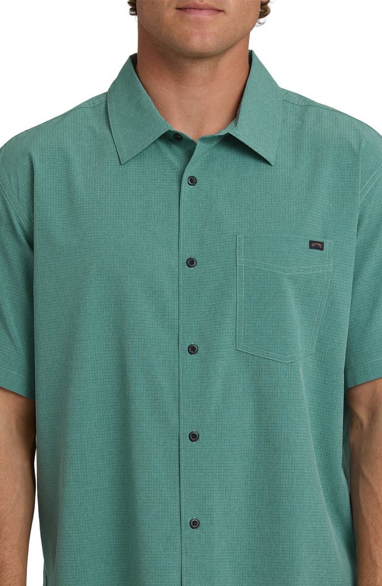 Billabong Surftrek Print Short Sleeve Button-Up Shirt, Alternate, color, Sea Green