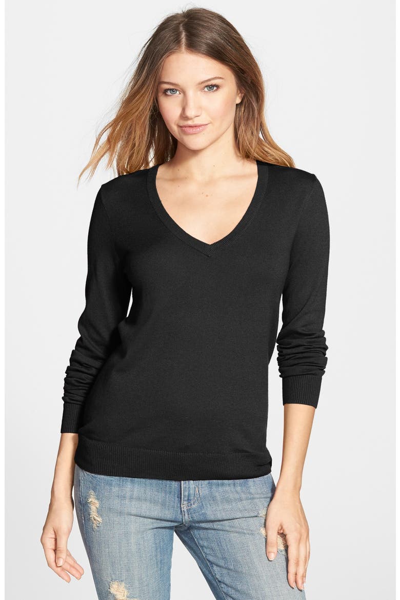 V-Neck Sweater, Main, color, BLACK