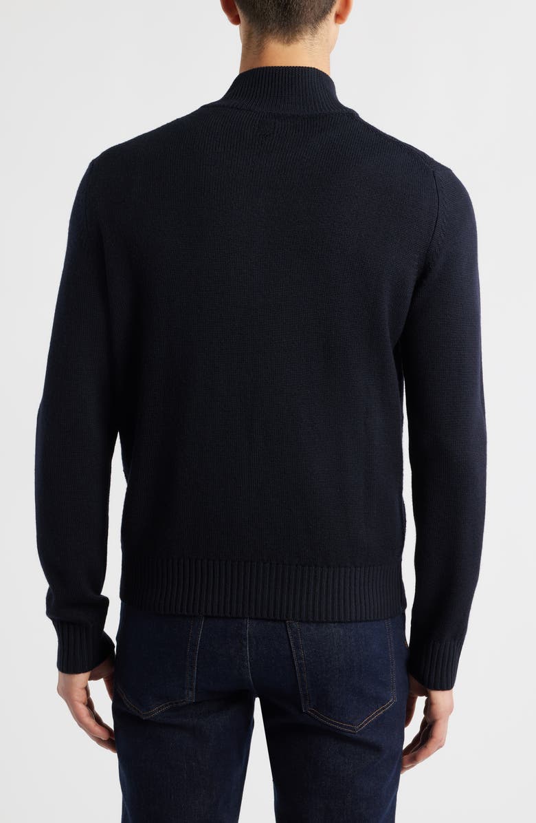 Canali Mock Neck Wool Zip Cardigan, Alternate, color, Navy