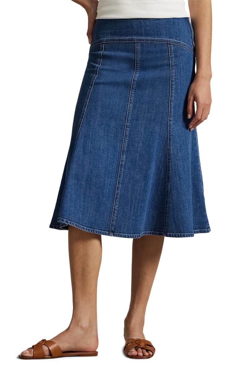 Polo Ralph Lauren Denim Paneled A-Line Skirt, Main, color, 